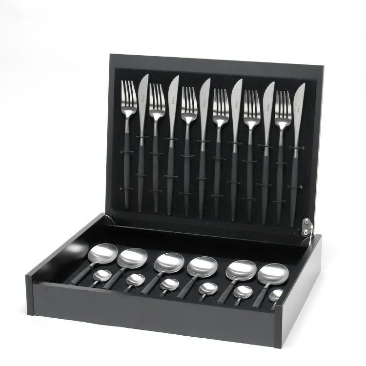 クチポール（Cutipol） GOA/ゴア ブラック ディナー24点セット （ディナーナイフ・ディナーフォーク・ディナースプーン・コーヒー/ティースプーン） 収納木箱入り(ギフトボックス)