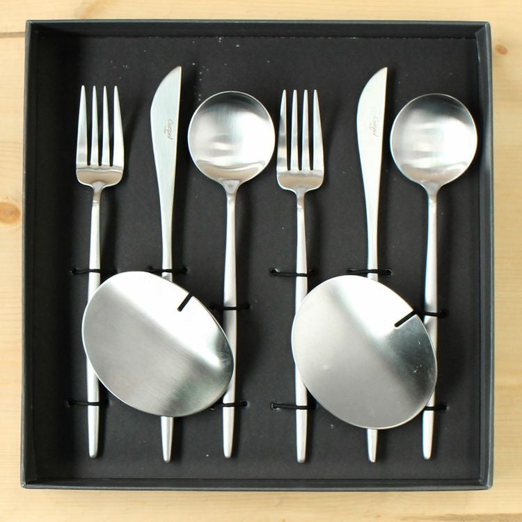 クチポール（Cutipol） MOON MATT/ムーンマット ディナーセット（ディナーナイフ・ディナーフォーク・ディナースプーン） + カトラリーレスト 8点セット ギフトボックス(化粧箱付)