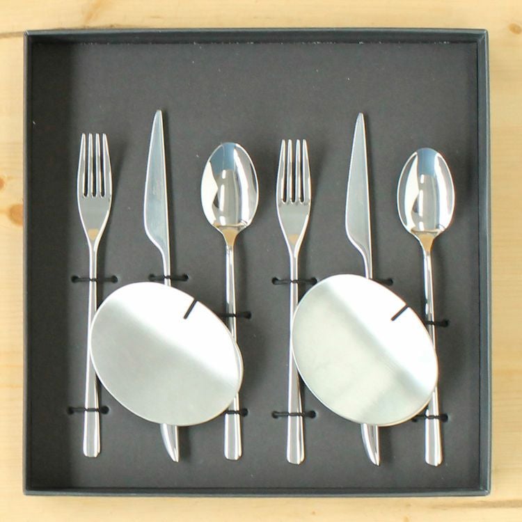 クチポール（Cutipol） ICON/アイコン ミラー デザートセット（デザートナイフ・デザートフォーク・デザートスプーン） + カトラリーレスト 8点セット ギフトボックス(化粧箱付)