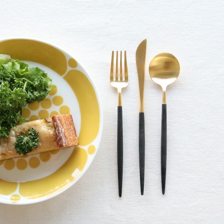 クチポール（Cutipol） GOA/ゴア ブラックマットゴールド デザート3点セット（デザートナイフ・デザートフォーク・デザートスプーン） [ネコポス対応可(6セットまで)]