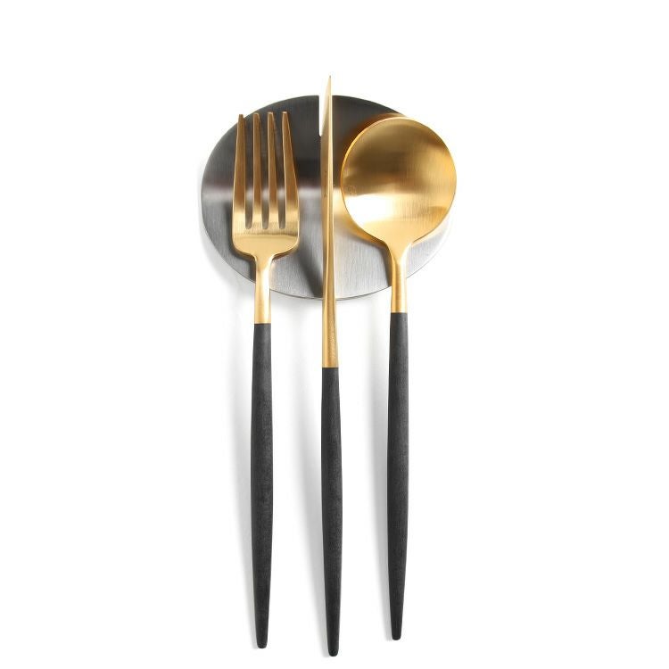 ＜4点セット＞クチポール（Cutipol） GOA/ゴア ブラックマットゴールド デザート3点＆カトラリーレスト1点 [ネコポス対応可(4セットまで)]