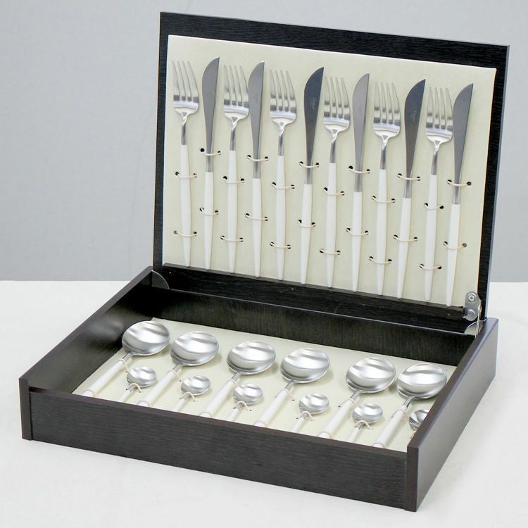 クチポール（Cutipol） GOA/ゴア ホワイト ディナー24点セット （ディナーナイフ・ディナーフォーク・ディナースプーン・コーヒー/ティースプーン） 収納木箱入り(ギフトボックス)