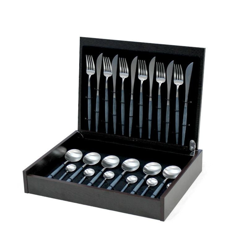 クチポール（Cutipol） GOA/ゴア ブルー ディナー24点セット （ディナーナイフ・ディナーフォーク・ディナースプーン・コーヒー/ティースプーン） 収納木箱入り(ギフトボックス)