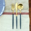 クチポール（Cutipol） GOA/ゴア ブルーマットゴールド ディナー3点セット（ディナーナイフ・ディナーフォーク・ディナースプーン） [ネコポス対応可(6セットまで)]
