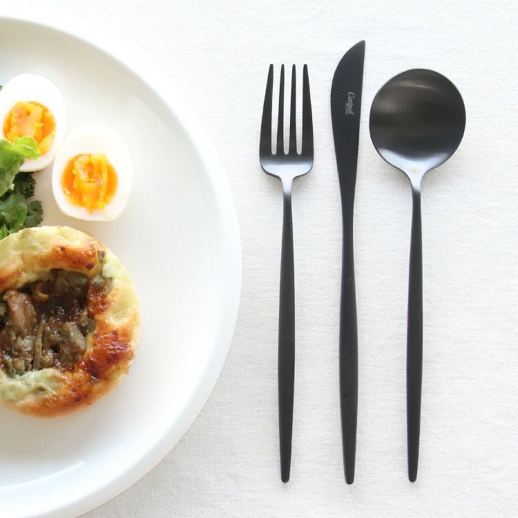 クチポール（Cutipol） MOON MATT/ムーンマット ブラック ディナー3点（ディナーナイフ・ディナーフォーク・ディナースプーン） [ネコポス対応可(6セットまで)]