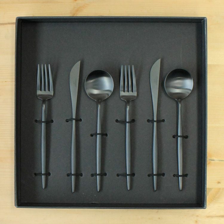 クチポール（Cutipol） MOON MATT/ムーンマット ブラック デザート6点セット（デザートナイフ・デザートフォーク・デザートスプーン） ギフトボックス(化粧箱付)