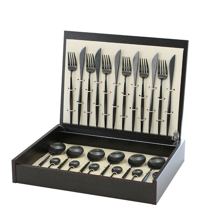 クチポール（Cutipol） MOON MATT/ムーンマット ブラック ディナー24点セット （ディナーナイフ・ディナーフォーク・ディナースプーン・コーヒー/ティースプーン） 収納木箱入り(ギフトボックス)