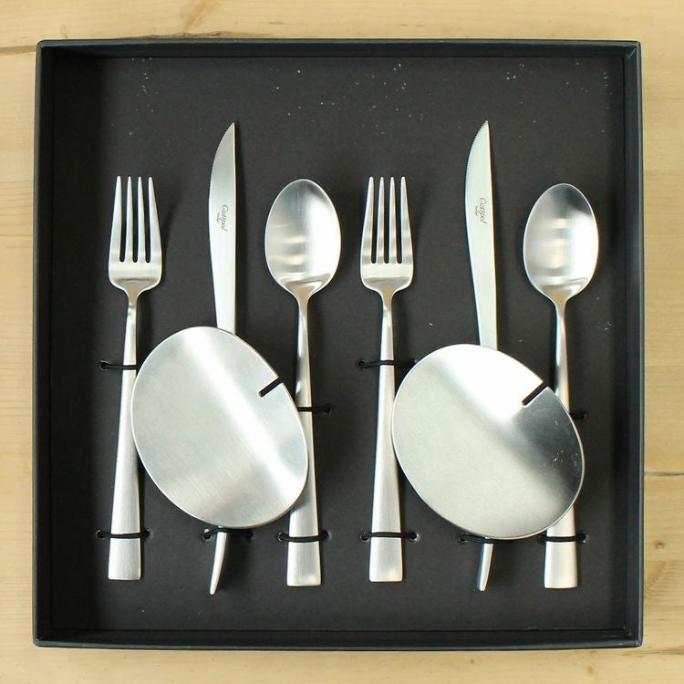 クチポール（Cutipol） DUNA/デュナ デザートセット（デザートナイフ・デザートフォーク・デザートスプーン） + カトラリーレスト 8点セット ギフトボックス(化粧箱付)