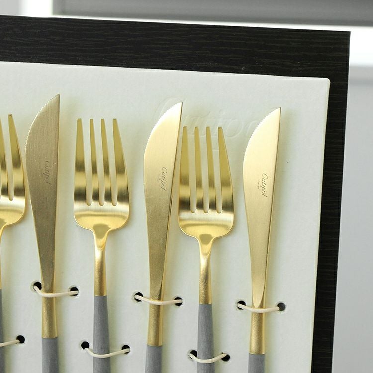 クチポール（Cutipol） GOA/ゴア グレーマットゴールド ディナー24点セット （ディナーナイフ・ディナーフォーク・ディナースプーン・コーヒー/ティースプーン） 収納木箱入り(ギフトボックス)