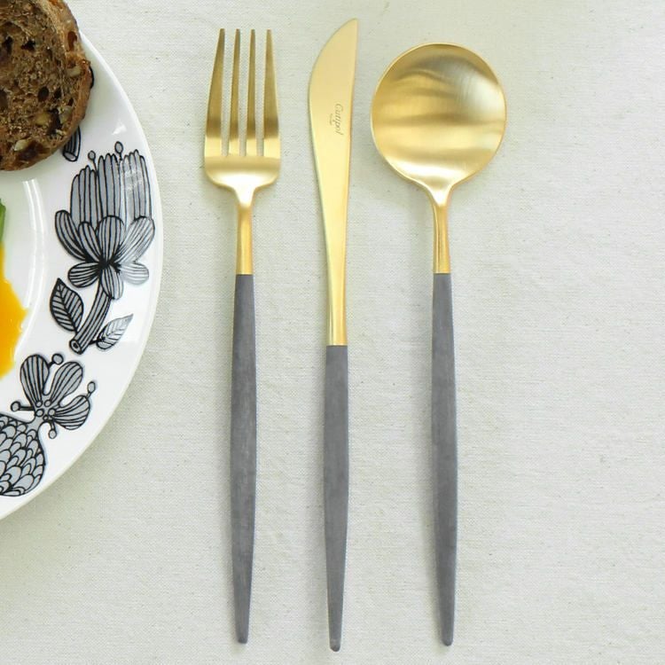 クチポール（Cutipol） GOA/ゴア グレーマットゴールド ディナー3点セット（ディナーナイフ・ディナーフォーク・ディナースプーン） [ネコポス対応可(6セットまで)]