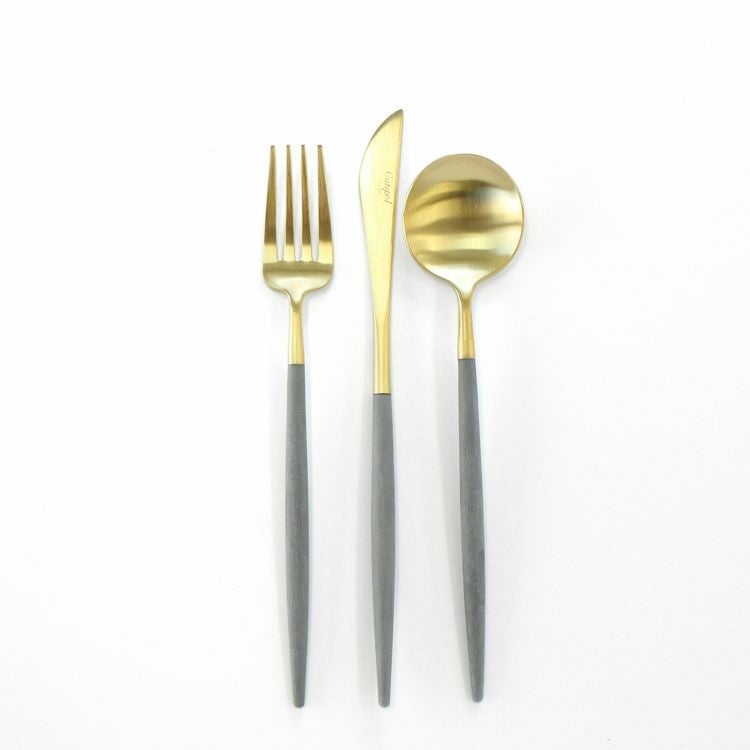 クチポール（Cutipol） GOA/ゴア グレーマットゴールド デザート3点セット（デザートナイフ・デザートフォーク・デザートスプーン） [ネコポス対応可(6セットまで)]