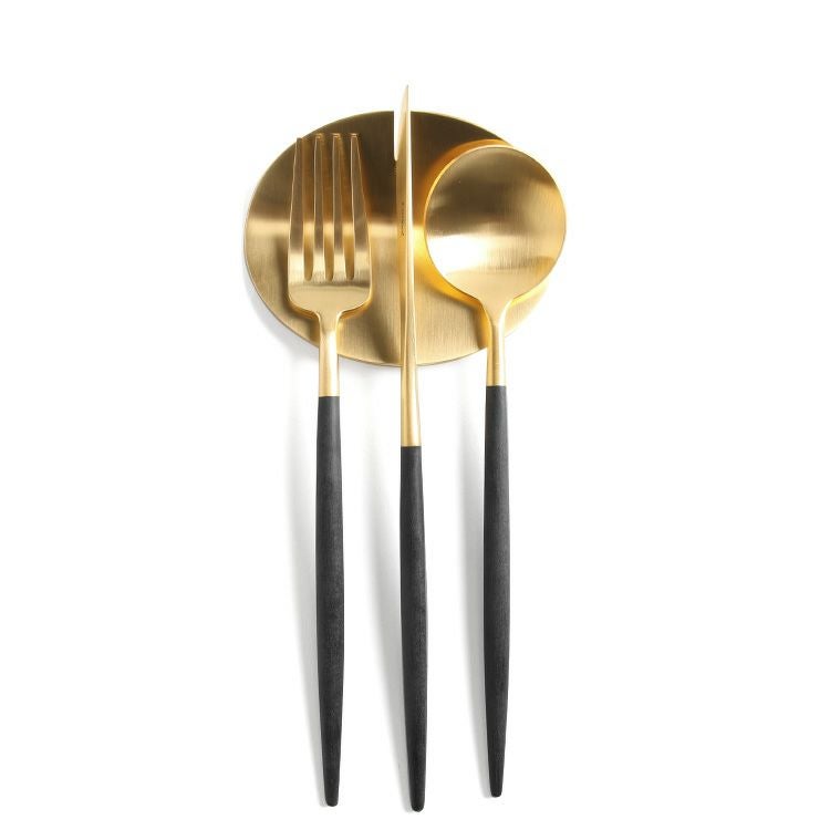 ＜4点セット＞クチポール（Cutipol） GOA/ゴア ブラックマットゴールド デザート3点＆カトラリーレスト1点 [ネコポス対応可(4セットまで)]