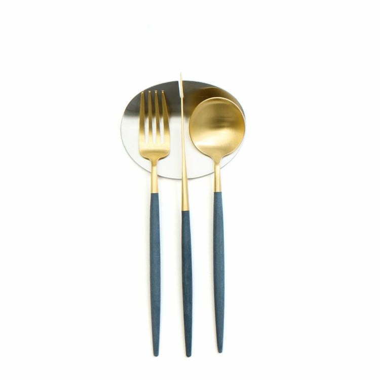 ＜4点セット＞クチポール（Cutipol） GOA/ゴア ブルーマットゴールド デザート3点＆カトラリーレスト1点 [ネコポス対応可(4セットまで)]