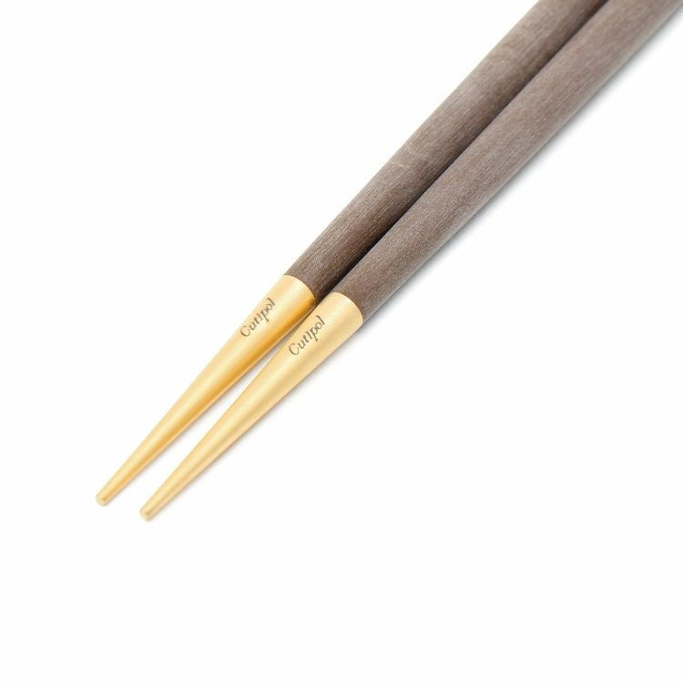 クチポール（Cutipol） ゴア/GOA ブラウンマットゴールド 箸 + 箸置きセット [ネコポス対応可(15セットまで)]