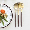 クチポール（Cutipol） ゴア/GOA ブラウンマットゴールド ディナー3点＆カトラリーレスト1点 [ネコポス対応可(4セットまで)]