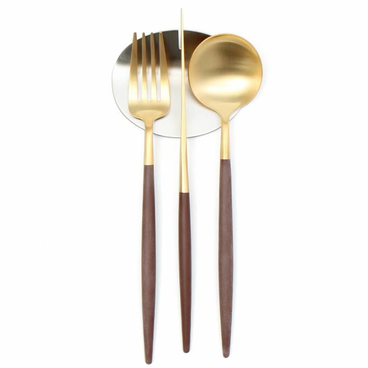 クチポール（Cutipol） ゴア/GOA ブラウンマットゴールド ディナー3点＆カトラリーレスト1点 [ネコポス対応可(4セットまで)]