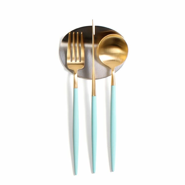 クチポール（Cutipol） ゴア/GOA ターコイズマットゴールド デザート3点＆カトラリーレスト1点 [ネコポス対応可(4セットまで)]