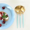 クチポール（Cutipol） ゴア/GOA ターコイズマットゴールド デザート3点＆カトラリーレスト1点 [ネコポス対応可(4セットまで)]