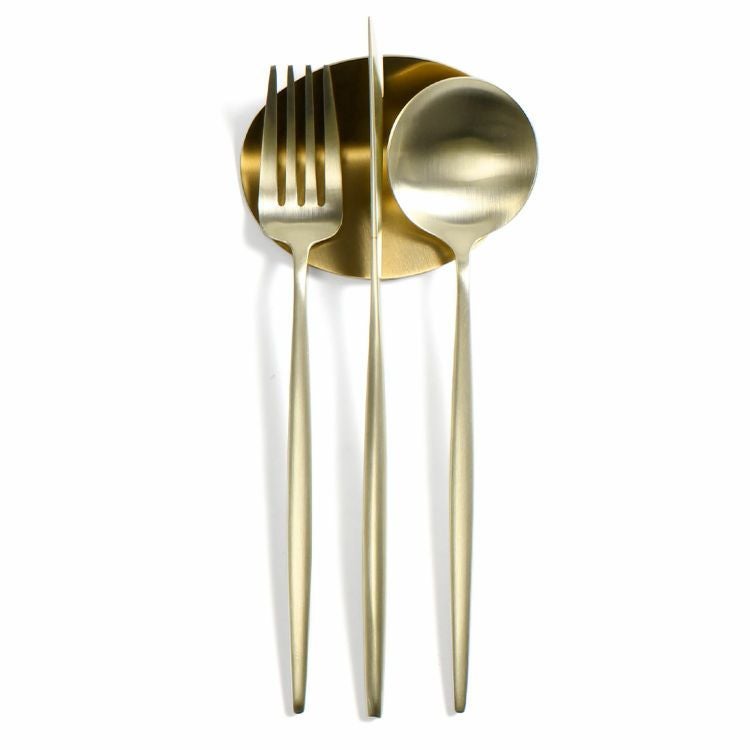 ＜4点セット＞クチポール（Cutipol） ムーンマット/MOON MATT シャンパンゴールド ディナー3点＆カトラリーレストゴールド 1点 [ネコポス対応可(4セットまで)]