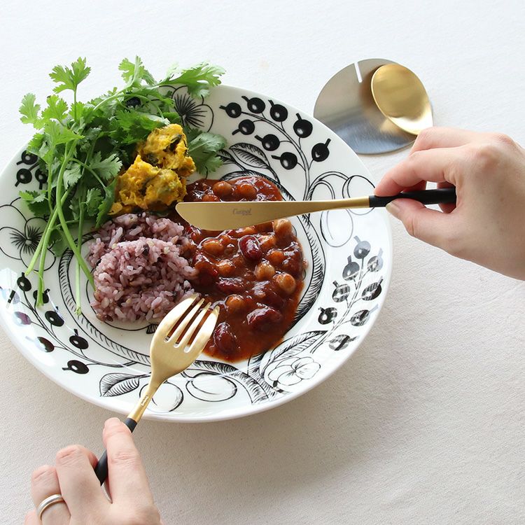 クチポール（Cutipol） ミオ/MIO ブラックマットゴールド ディナー3点＆カトラリーレスト1点 [ネコポス対応可(4セットまで)]