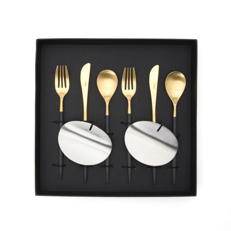 クチポール（Cutipol） ミオ/MIO ブラックマットゴールド デザート8点セット 化粧箱付