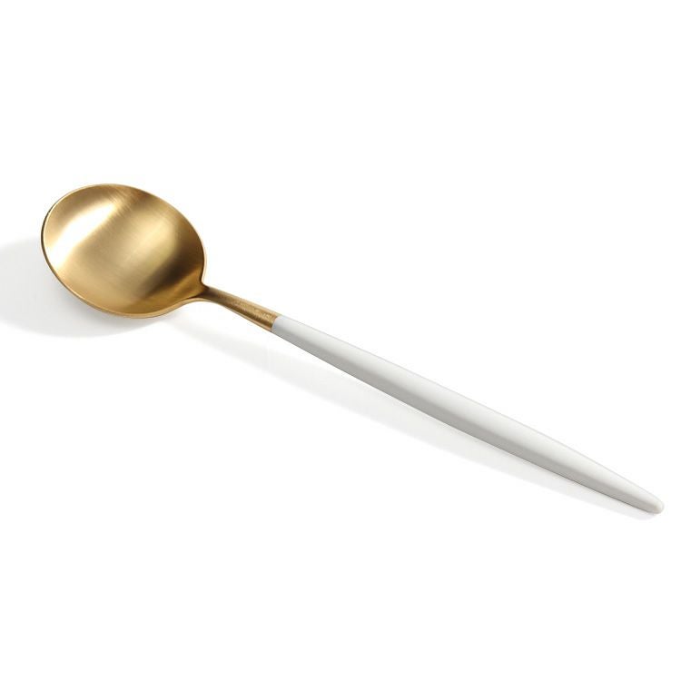 ＜4点セット＞クチポール（Cutipol） ゴア/GOA ホワイトマットゴールド ディナー3点＆カトラリーレストゴールド1点 [ネコポス対応可(4セットまで)]