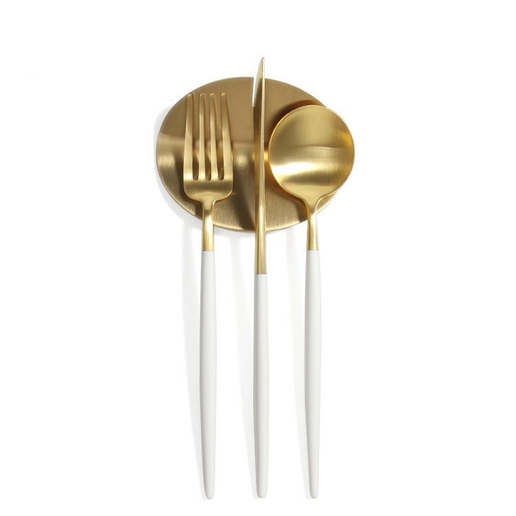 ＜4点セット＞クチポール（Cutipol） ゴア/GOA ホワイトマットゴールド デザート3点＆カトラリーレストゴールド1点 [ネコポス対応可(4セットまで)]