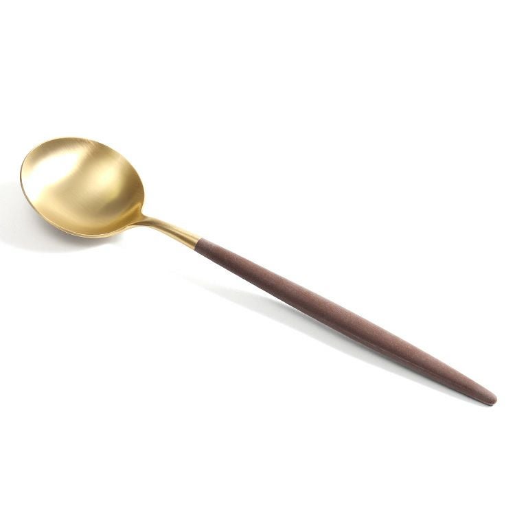 ＜4点セット＞クチポール（Cutipol） ゴア/GOA ブラウンマットゴールド ディナー3点＆カトラリーレストゴールド1点 [ネコポス対応可(4セットまで)]