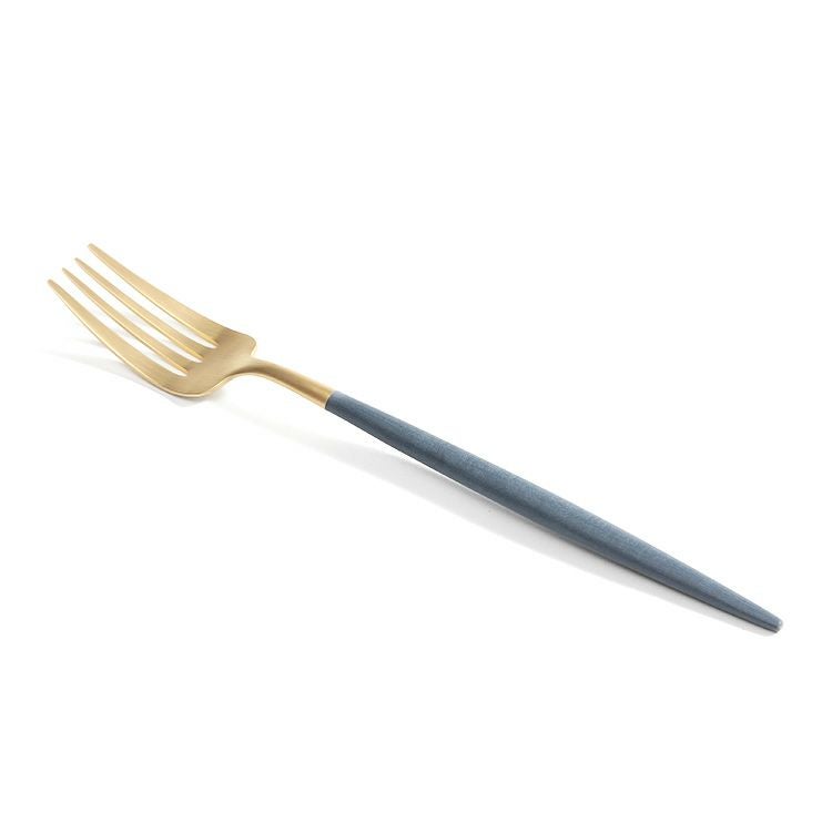 ＜4点セット＞クチポール（Cutipol） ゴア/GOA ブルーマットゴールド ディナー3点＆カトラリーレストゴールド1点 [ネコポス対応可(4セットまで)]