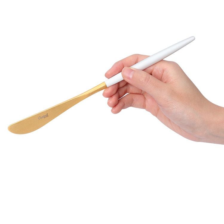 クチポール（Cutipol） ナウ/NAU ホワイトマットゴールド ディナーナイフ/テーブルナイフ [ネコポス対応可(18点まで)]