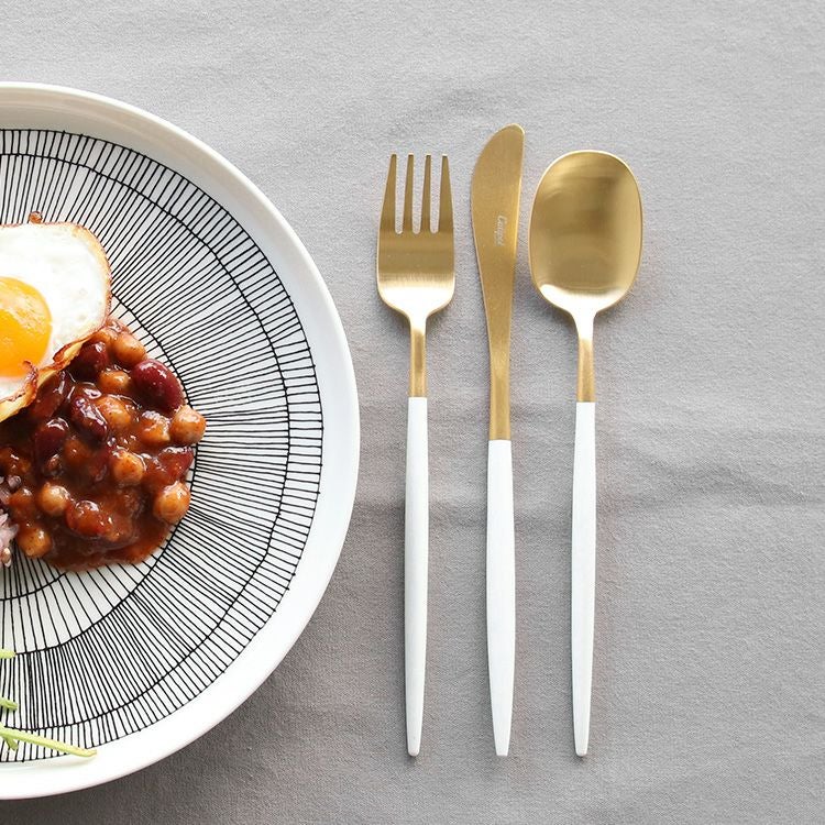 クチポール（Cutipol） ナウ/NAU ホワイトマットゴールド ディナー3点セット [ネコポス対応可(6セットまで)]