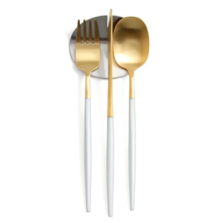 クチポール（Cutipol） ナウ/NAU ホワイトマットゴールド ディナー3点＆カトラリーレスト1点 [ネコポス対応可(4セットまで)]