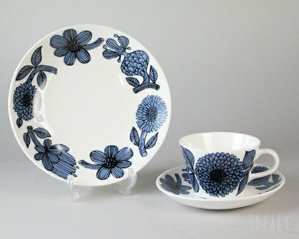 グスタフスベリ（Gustavsberg） ブルーアスター/Blue Aster コーヒーカップ＆ソーサー + プレート 18cm 【復刻版】