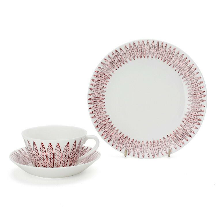 グスタフスベリ（Gustavsberg） サリックス/Salix レッド ティーカップ＆ソーサー + プレート 22cm 【復刻版】