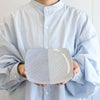 白山陶器 重ね縞 反角多様皿 21cm ホワイト/ブルー
