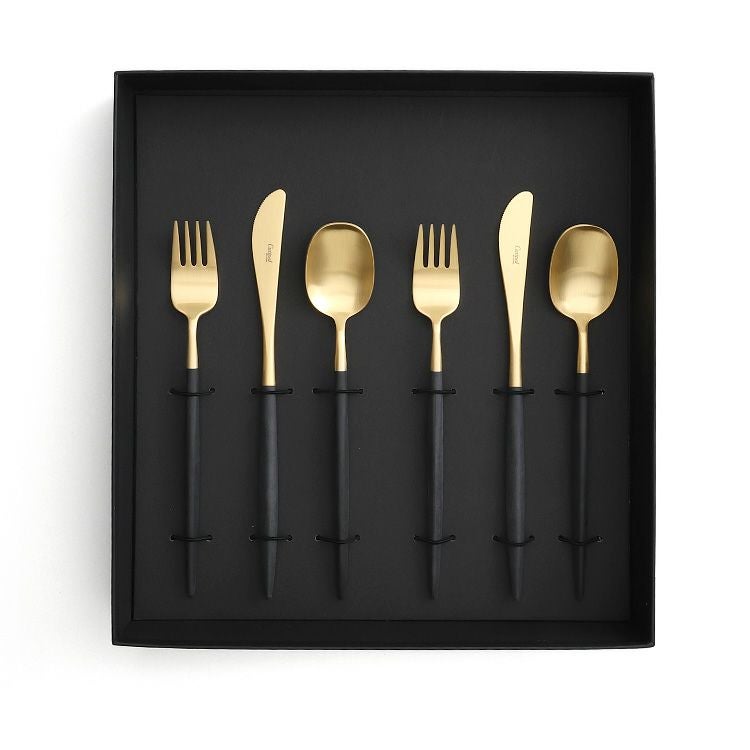 クチポール（Cutipol） ナウ/NAU ブラックマットゴールド デザート6点セット 化粧箱付