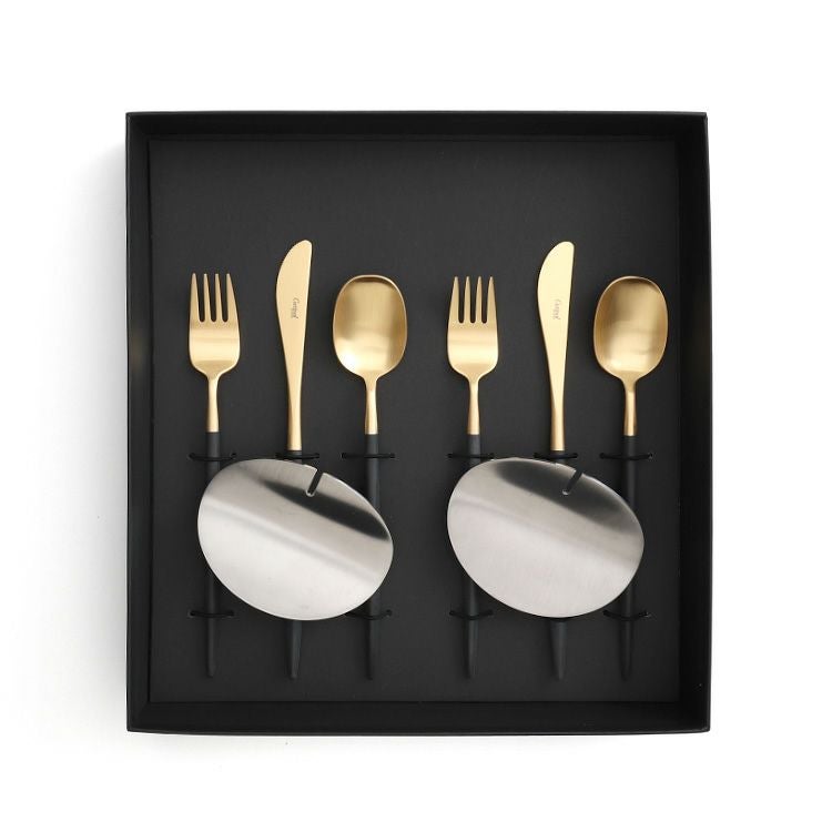 クチポール（Cutipol） ナウ/NAU ブラックマットゴールド デザート8点セット 化粧箱付