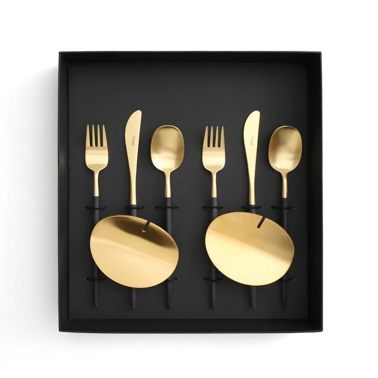 クチポール（Cutipol） ナウ/NAU ブラックマットゴールド デザート8点セット 化粧箱付