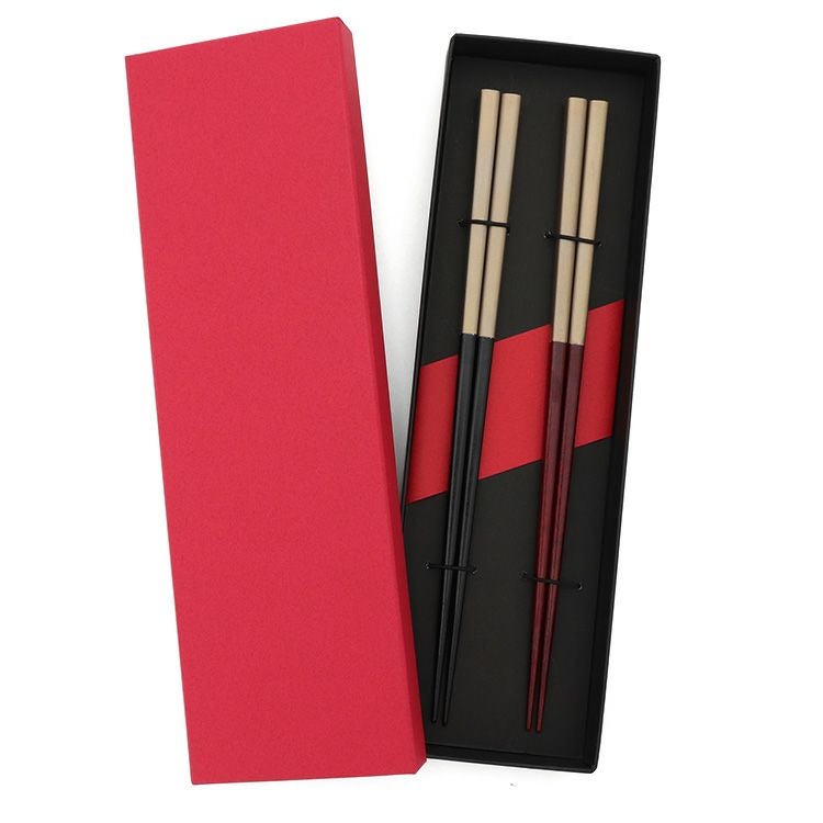 我戸幹男商店 凛 赤拭漆/黒拭漆 箸二膳セット（化粧箱付き）