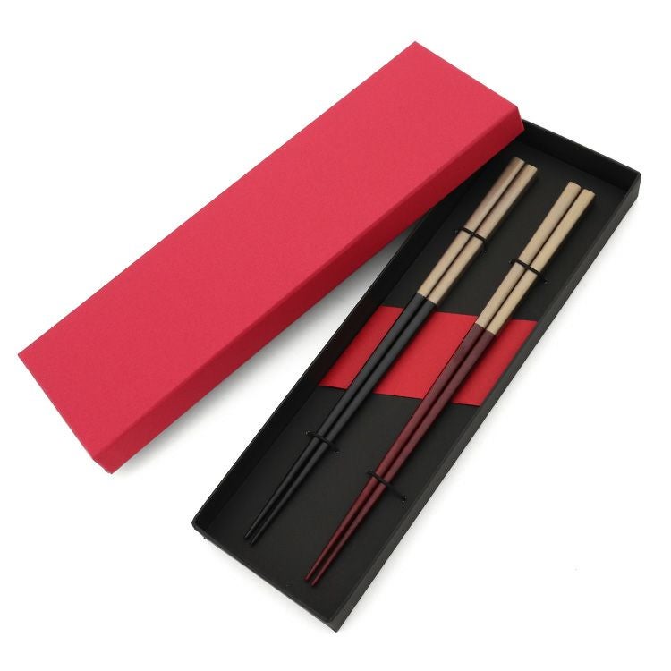 我戸幹男商店 凛 赤拭漆/黒拭漆 箸二膳セット（化粧箱付き）