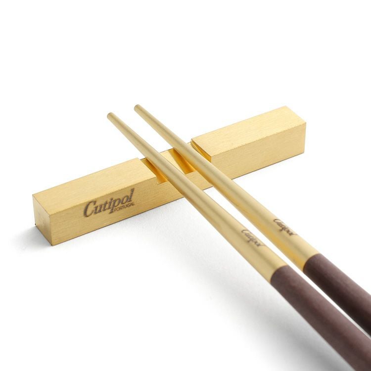 クチポール（Cutipol） クーベ/KUBE ブラウンマットゴールド 箸 + 箸置きセット