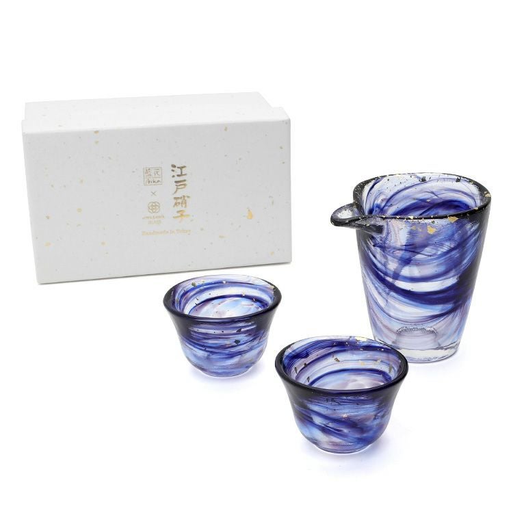 藍花×岩澤硝子 ぐい呑（2個） 片口 ギフトセット