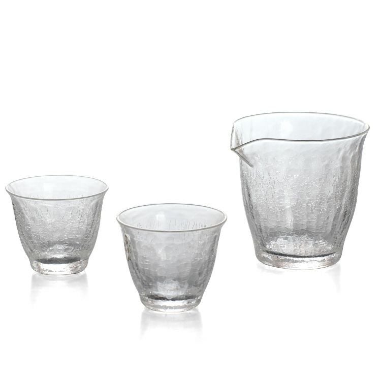 藍花×田島硝子 雪化粧 冷酒セット （片口1個、ぐい呑2個）