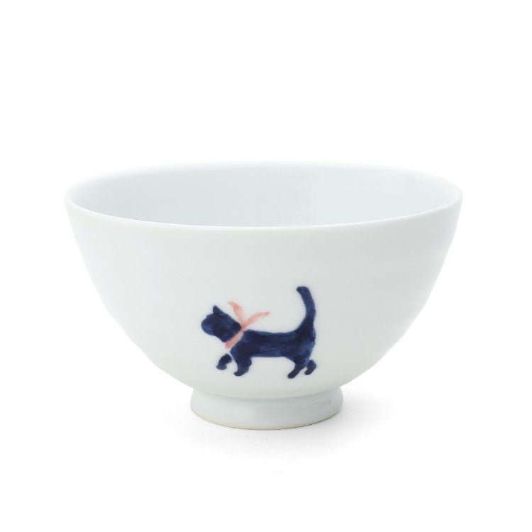 藍花 気まま猫 飯碗 茶碗
